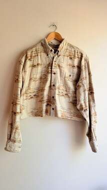 Woolrich Vintage Cropped Buffalo Landscape Print Flannel Shirt CROPPED